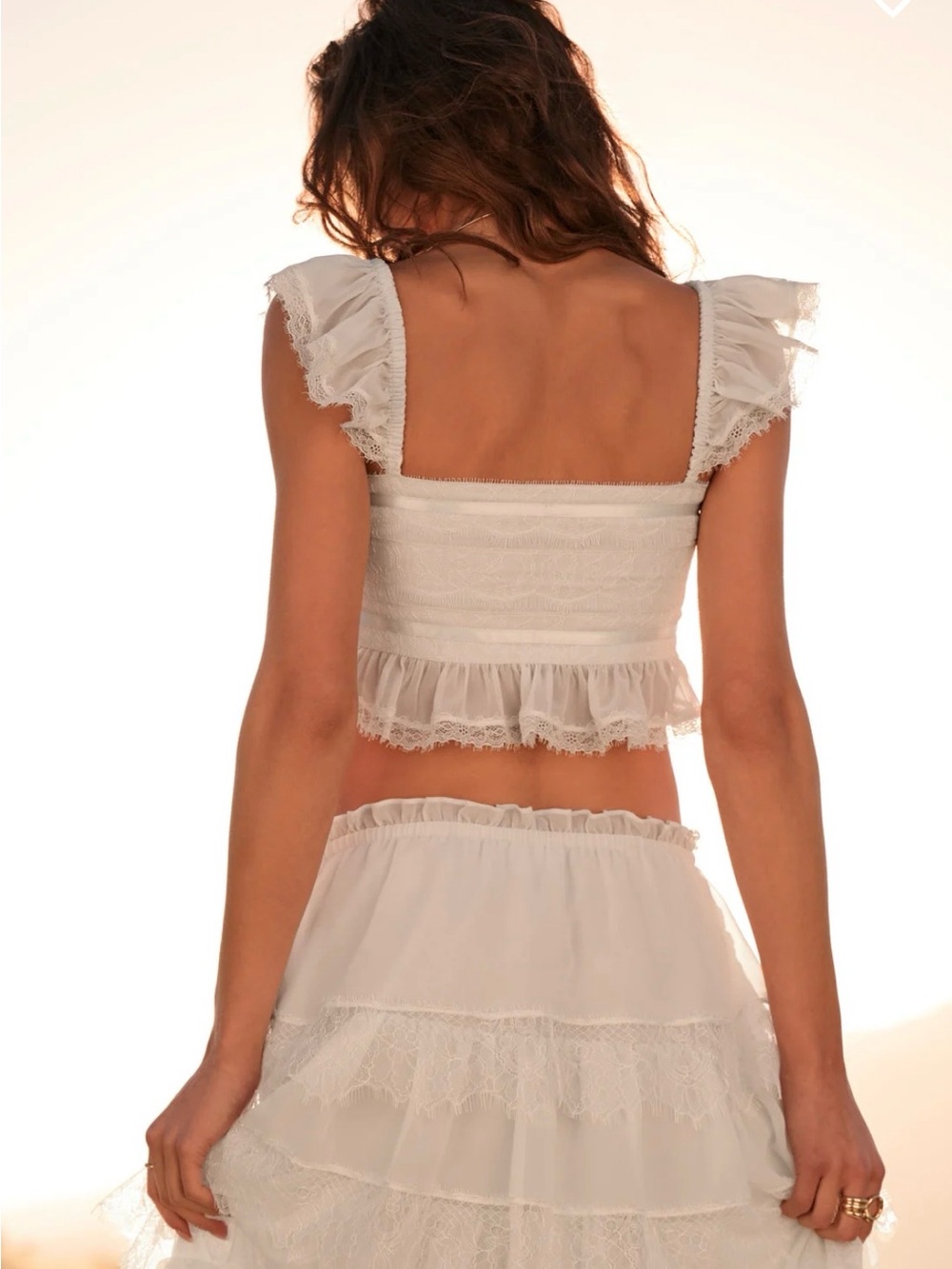Altar'd State Ice Blue Ruffled Lace Crop Top - Picture 3 of 6